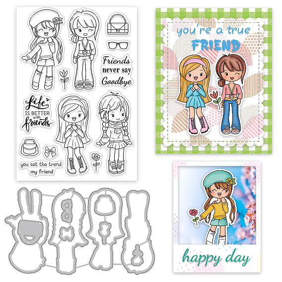 Наборы для скрапбукинга своими руками, в том числе 1 трафареты для штампов из углеродистой стали из поликарбоната и 1 пластиковые штампы из листового ПВХ, Рисунок девушки