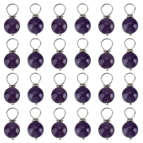 24 шт. Подвески из натурального аметиста, круглые, с 304 петлями из нержавеющей стали