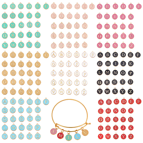 8 сумки 8 цвета начальные буквы алфавита a~z эмалевые подвески, плоские круглые диски двусторонние брелоки, золотые