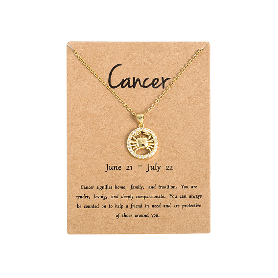 Латунные микропаве прозрачные кубические цирконии плоские круглые подвески в виде созвездий, ожерелья из нержавеющей стали, золотые