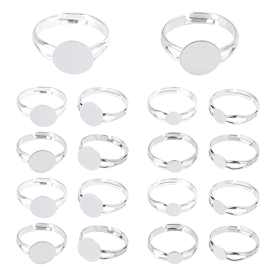 40Pcs 4 Style Brass Ring Components, Pad Ring Findings, Adjustable