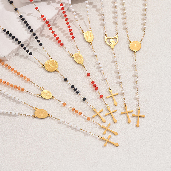 201 четки из нержавеющей стали и пластика, ожерелья с кисточками и крестом для женщин, золотые