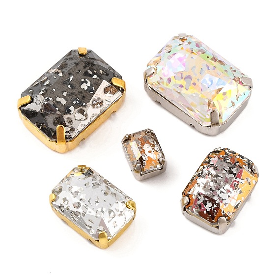 Шить на горный хрусталь, многожильные звенья из стекла, хрусталя и стразов, с настройками латуни, аксессуары для одежды, граненые, прямоугольные