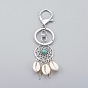 Cowrie Shell Keychain, with Tibetan Style Alloy Findings, Synthetic Turquoise Beads, Alloy Key Clasps