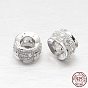 925 Sterling Silver Cubic Zirconia European Beads, Column, 7x4mm, Hole: 4mm