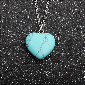 Minimalist Blue Agate Heart Pendant Necklace for Women - European Style