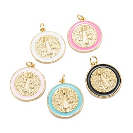 Brass Enamel Pendants, Real 18K Gold Plated, Long-Lasting Plated, Saint Benedict Medal Charms, Golden