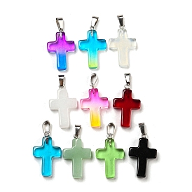 Glass Pendant, with Platinum Iron Findings, Cross Charms