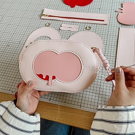 DIY Shoulder Bag Making Kit, Including Embroidery Needles & Thread, Imitation Leather Fabrics