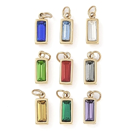 Glass Pendants, with Ion Plating(IP) 304 Stainless Steel Findings, Manual Polishing, with Jump Ring, Rectangle Charms, Real 18K Gold Plated