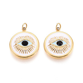 304 нержавеющей стальной эмали подвески, плоский круглый и сглаз, с целью перехода в кольце, ионное покрытие (ip), реальный 18 k позолоченный
