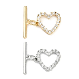 Brass Micro Pave Clear Cubic Zirconia Toggle Clasps, Heart