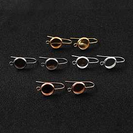 304 Stainless Steel Earring Hooks, with Vertical Loop, Flat Round