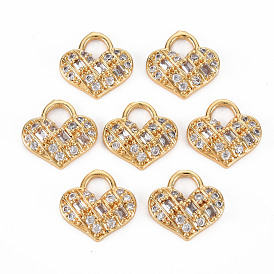 Rack Plating Brass Micro Pave Clear Cubic Zirconia Charms, Long-Lasting Plated, Cadmium Free & Lead Free, Heart