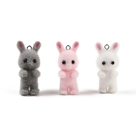 Flocking Resin Cute Bunny Pendants, Rabbit Charms with Platinum Plated Iron Loops