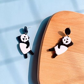 Creative funny acrylic giant panda earring fashion personality cute panda earrings 925 silver needle earrings