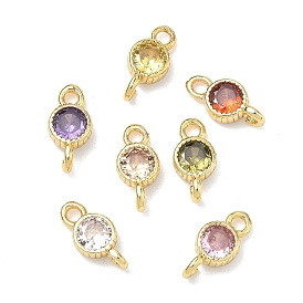 Латунные подвески-коннекторы с плоскими круглыми фианитами, инкрустированные кубическим цирконием., золотые, стойки покрытие, без кадмия и без свинца, долговечный