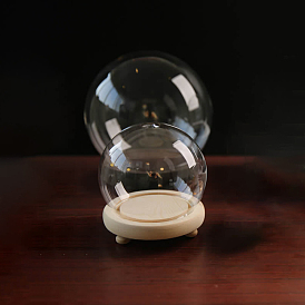 High Borosilicate Glass Dome Cover, Decorative Display Case, Cloche Bell Jar Terrarium with Feet Wood Base