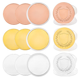 12pcs 3 couleurs pièces commémoratives vierges en fer, pièces porte-bonheur, avec étui de protection, plat rond, pour l'artisanat de gravure au laser
