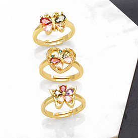 Colorful CZ Butterfly Open Ring for Women with Unique Flower Design