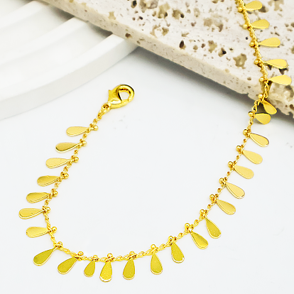 Регулируемые латунные браслеты на лодыжку с подвеской в форме капли и кисточкой для пляжа, повседневная и праздничная одежда