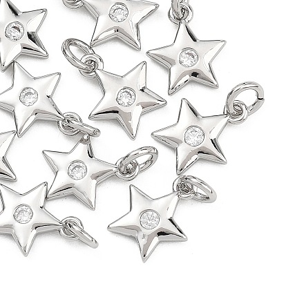 Breloques en laiton Shegrace avec micro-pavé de zircone cubique transparente, sans cadmium et sans nickel et sans plomb, charmes étoiles