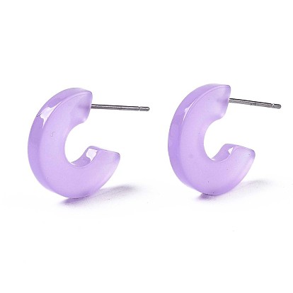 Transparent Cellulose Acetate(Resin) Half Hoop Earrings, Stud Earrings, with 304 Stainless Steel Pins, Letter C