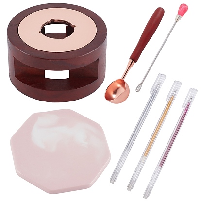 DIY-Stempelherstellungssets, inklusive runder Siegellackofen, messing wachs klebt schmelzlöffel, Porzellanbecheruntersetzer mit Marmormuster, Kunststoff Glitzern Gelstift und Eisenpigment Rührstab Löffel