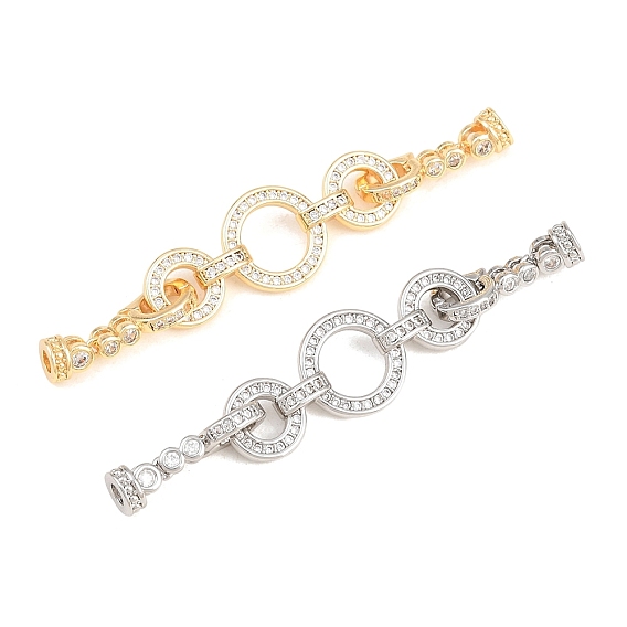 Brass Micro Pave Clear Cubic Zirconia Fold Over Clasps, Ring