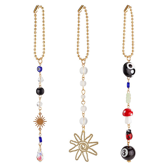 3шт. подвесные украшения из сплава, акрила, стекла, лэмпворка и латуни, для автомобильных подвесных украшений