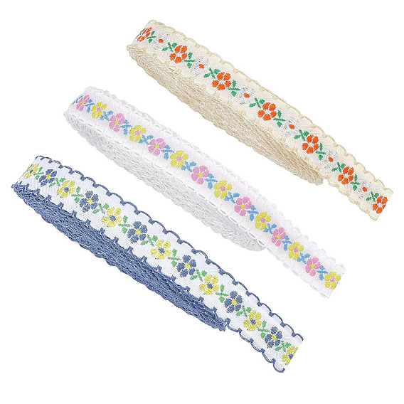15 Meter 3 Farben Vintage-Jacquard-Polyesterband, Blume, besticktes Webband