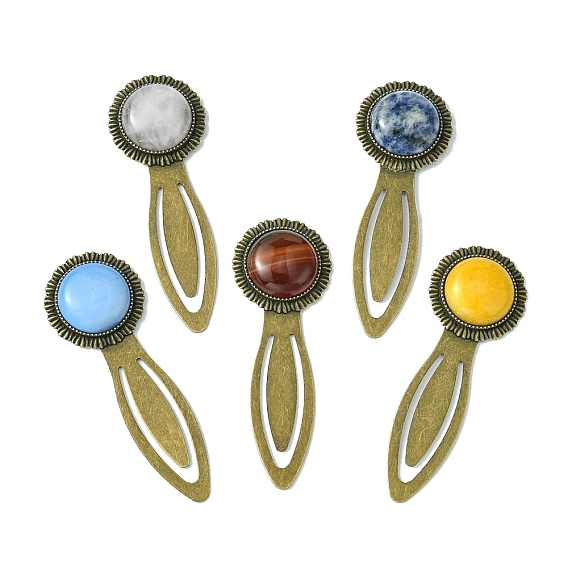 Смешанные круглые закладки из натуральных и синтетических драгоценных камней, зажимы для маркировки книг из сплава