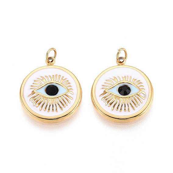 304 нержавеющей стальной эмали подвески, плоский круглый и сглаз, с целью перехода в кольце, ионное покрытие (ip), реальный 18 k позолоченный