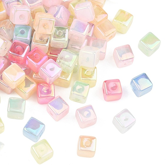 Непрозрачные акриловые бусины с УФ-покрытием, радужный, кубические