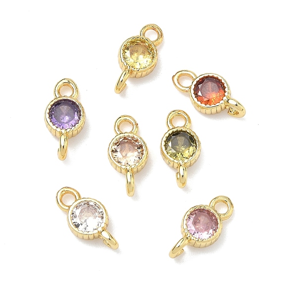 Латунные подвески-коннекторы с плоскими круглыми фианитами, инкрустированные кубическим цирконием., золотые, стойки покрытие, без кадмия и без свинца, долговечный