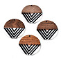 Resin & Walnut Wood Pendants, Flat Round with Stripe