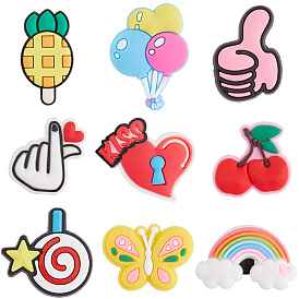 27шт 9 стиль ПВХ пластиковые пряжки для шнурков, обувные украшения очарование, мультфильм застежка для обуви, рука сердце/вишня/радуга