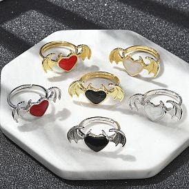 Эмалевые кольца для пальцев в форме сердца с крыльями, украшения из латуни для женщин, долговечный, стойки покрытие, без свинца и без кадмия