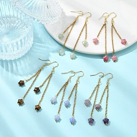 Star Natural & Synthetic Mixed Stones Earrings for Women, 304 Stainless Steel Tassel Earrings