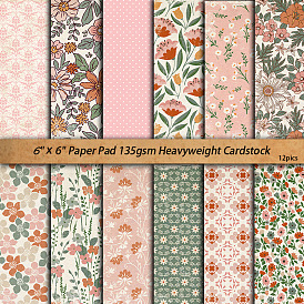 12 Sheets Flower Scrapbook Paper Pads, for DIY Album Scrapbook, Greeting Card, Background Paper