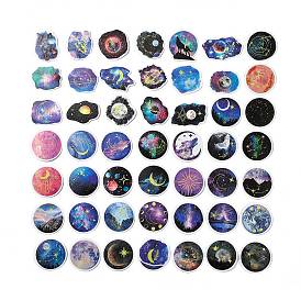 50Pcs 50 Styles Space Theme Paper Stickers Sets, Adhesive Decals for DIY Scrapbooking, Photo Album Decoration, Moon Pattern