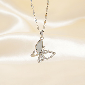 Модные латунные стразы бабочка кулон ожерелье из цепочек для женщин, элегантный и стильный предмет интерьера