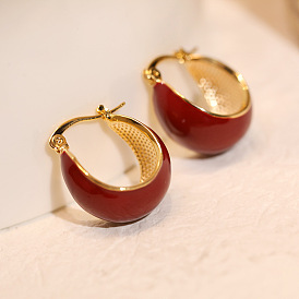 Retro Hong Kong-style chic earrings - French-style, luxurious, unique, glossy red oil drop earrings.