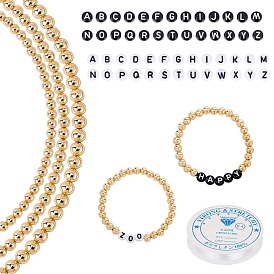DIY Children's Day Synthetic Bracelets Making Kits, Including Round Brass Beads and Letter Acrylic Beads, Elastic Crystal Thread