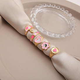 Charming Pink Mushroom Ring Set with Heart and Windmill Design - 5 Pieces
