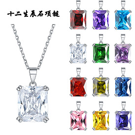 Stylish Rectangular Gemstone Pendant Necklace with 925 Sterling Silver Chain
