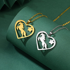 304 ожерелье из нержавеющей стали с подвеской в виде сердца и лошади