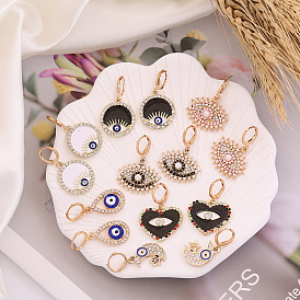 Bohemian Pearl Eye Earrings for Women with Full Diamond, Unique Personality and Style (E371)