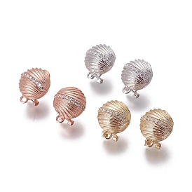 Brass Micro Pave Cubic Zirconia Stud Earring Findings, French Clip Earrings, with Loop, Shell