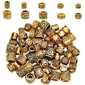 100 pcs 10 styles perles en alliage de zinc de style tibétain, colonne